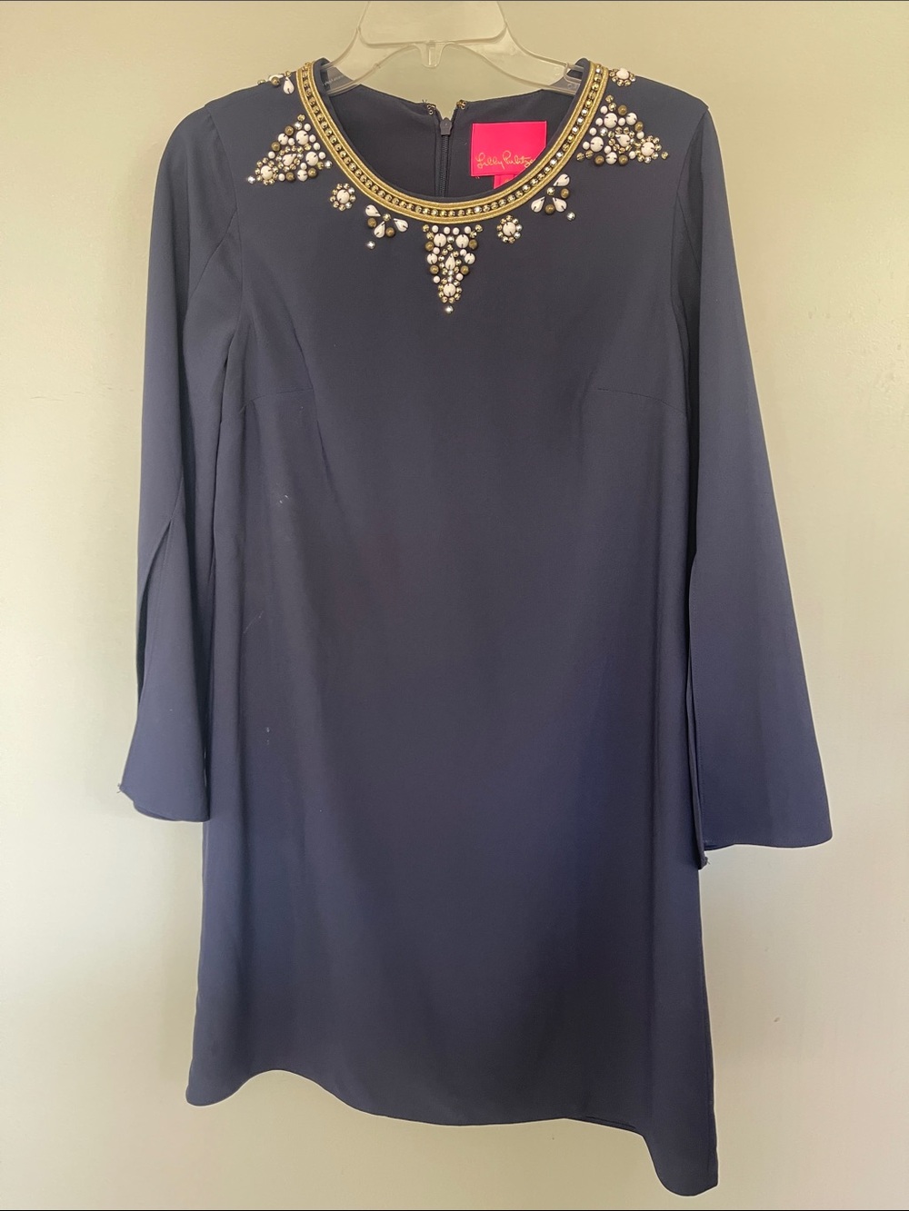 Lilly Pulitzer Navy Long Sleeve Shift Dress with Jewel Collar